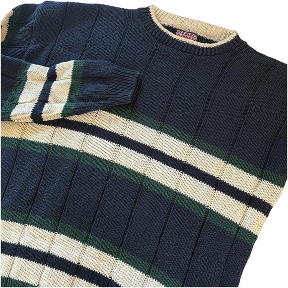 VTG Jantzen Heavy Cotton Blue, Cream, & Green Striped Sweater Large Collegiate - Picture 1 of 9